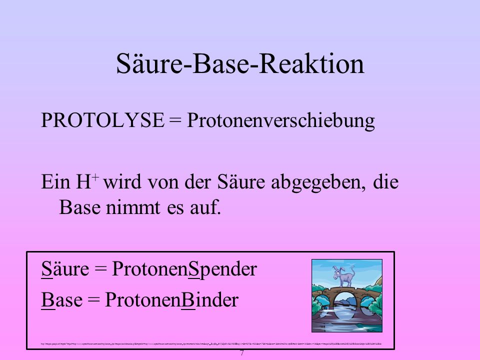 Säure-Base-Reaktion PROTOLYSE = Protonenverschiebung