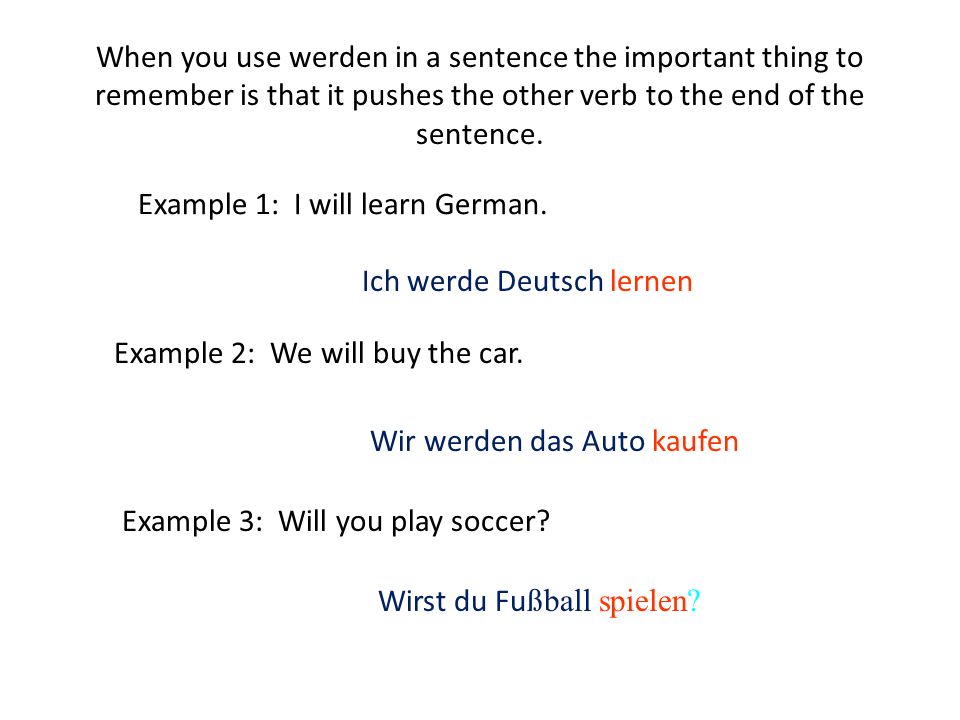 When you use werden in a sentence the important thing to remember is that it pushes the other verb to the end of the sentence.
