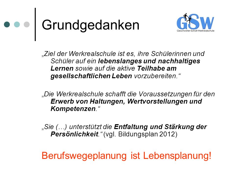 Grundgedanken Berufswegeplanung ist Lebensplanung!