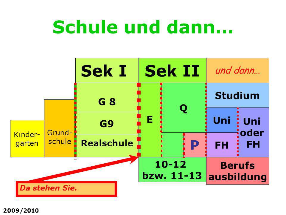 Schule und dann… Sek I Sek II P und dann… Studium G 8 Q E Uni G9 oder