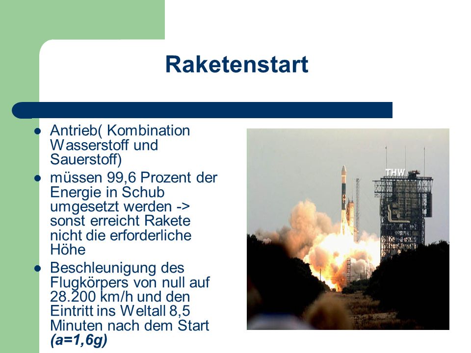 Raketenstart Antrieb( Kombination Wasserstoff und Sauerstoff)