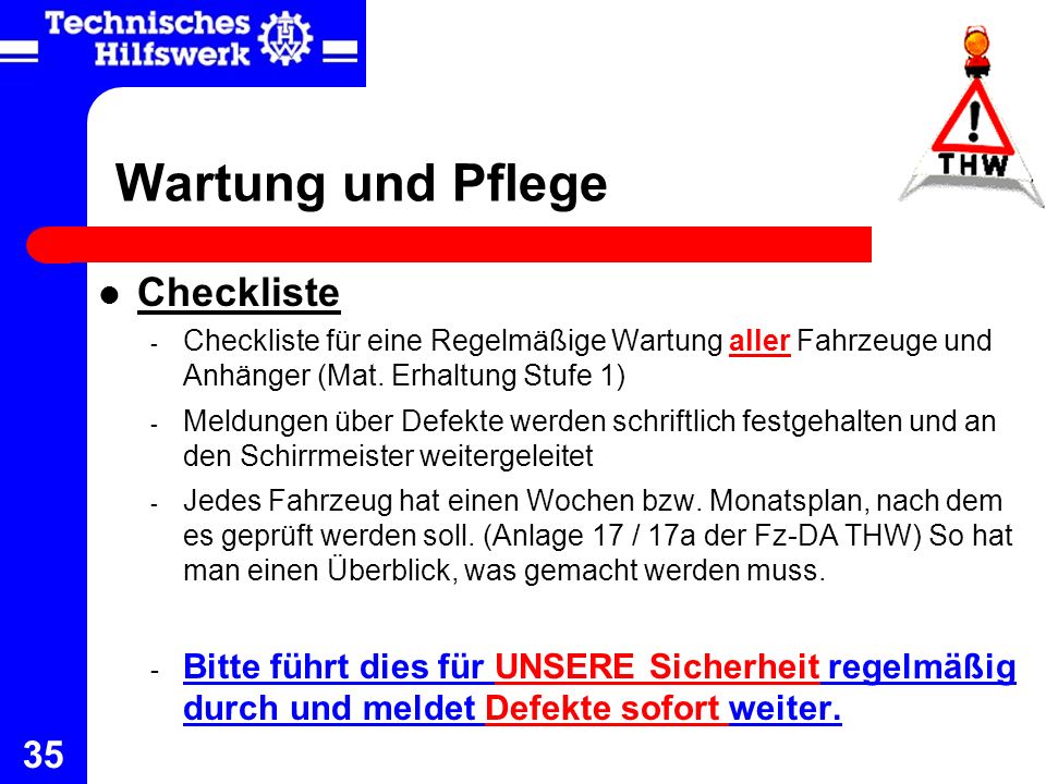 Wartung und Pflege Checkliste