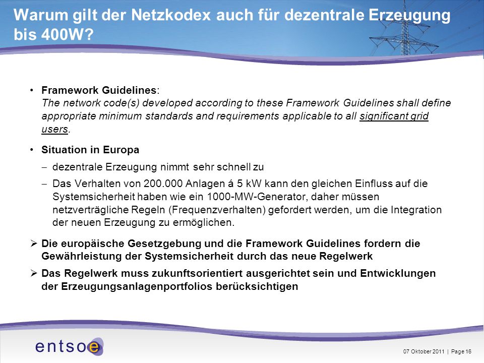 Warum gilt der Netzkodex auch für dezentrale Erzeugung bis 400W