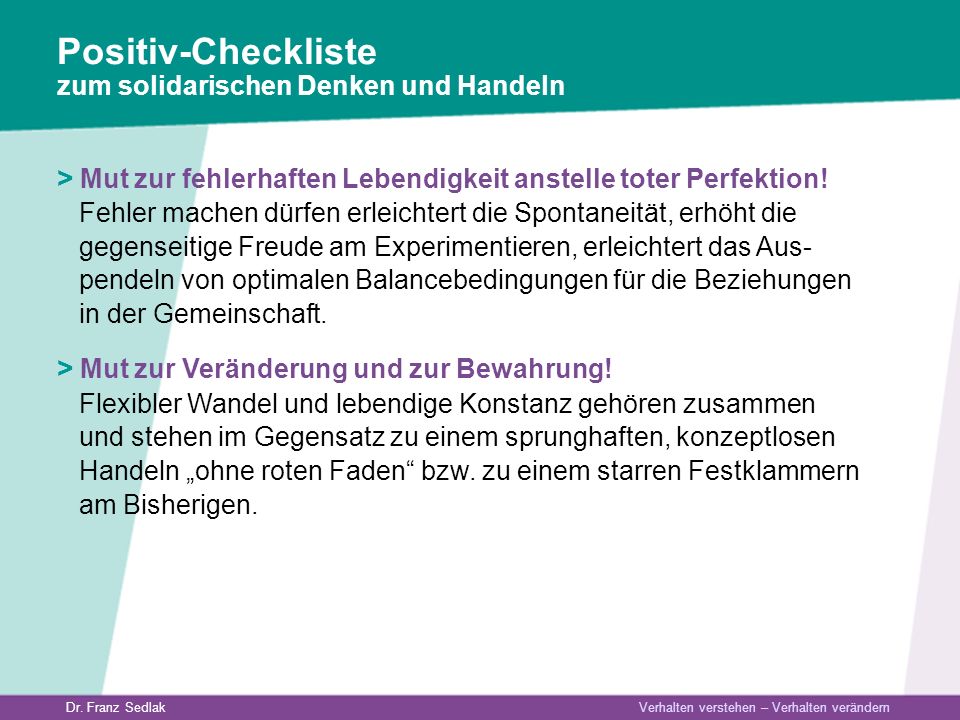 Positiv-Checkliste zum solidarischen Denken und Handeln