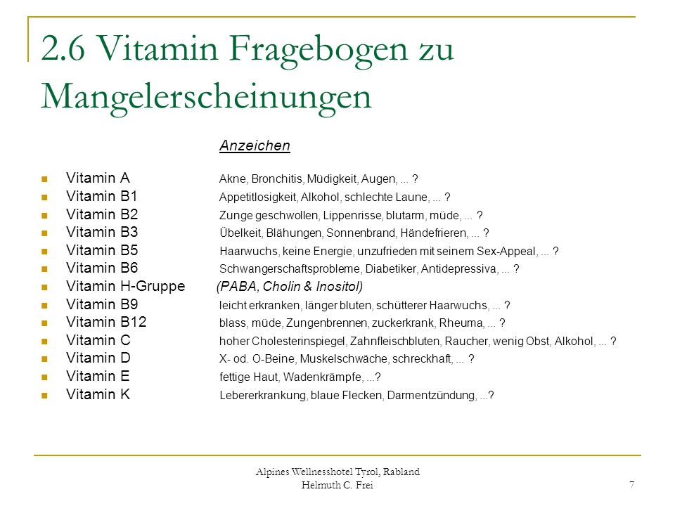 2.6 Vitamin Fragebogen zu Mangelerscheinungen