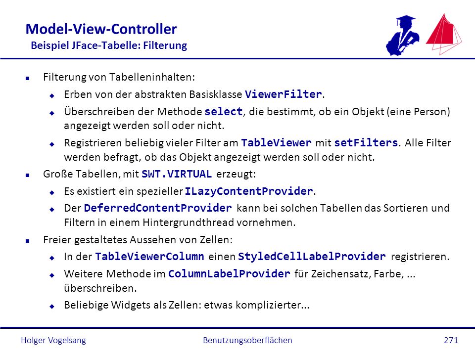 Model-View-Controller Beispiel JFace-Tabelle: Filterung