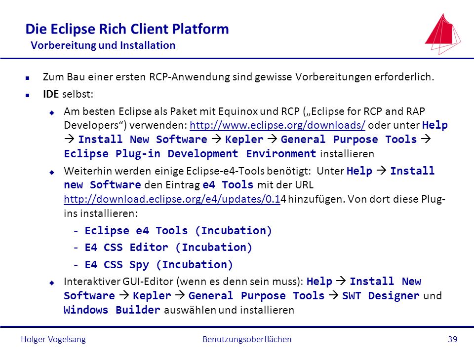 Die Eclipse Rich Client Platform Vorbereitung und Installation