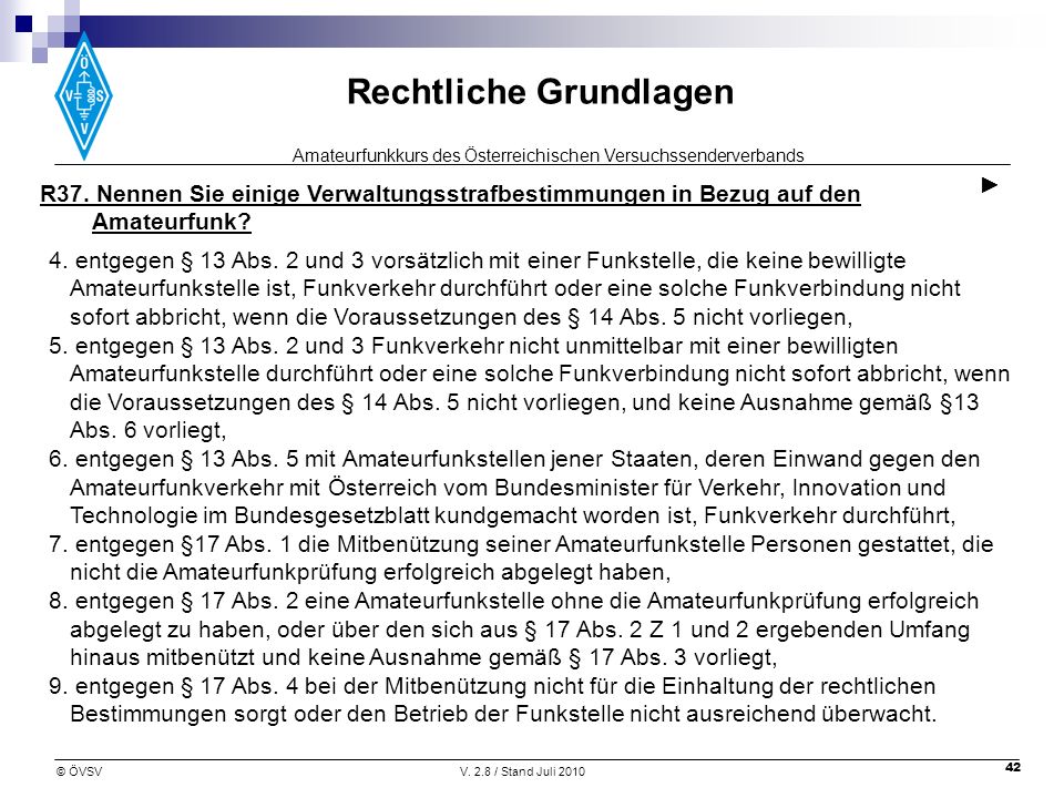 ► R37. Nennen Sie einige Verwaltungsstrafbestimmungen in Bezug auf den Amateurfunk