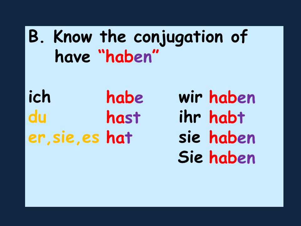 B. Know the conjugation of have haben