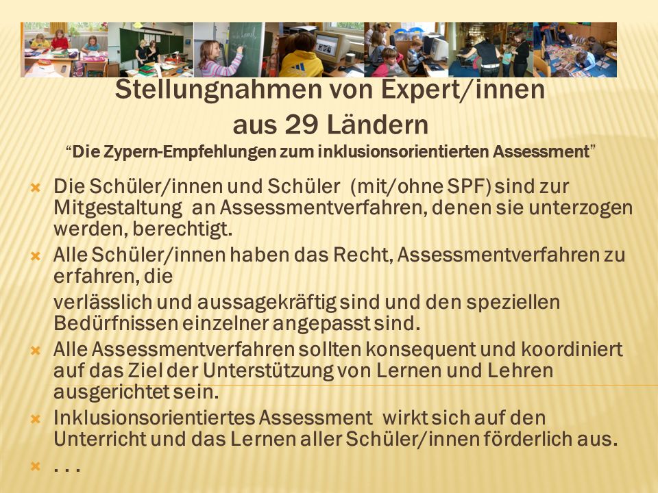 Stellungnahmen von Expert/innen aus 29 Ländern Die Zypern-Empfehlungen zum inklusionsorientierten Assessment