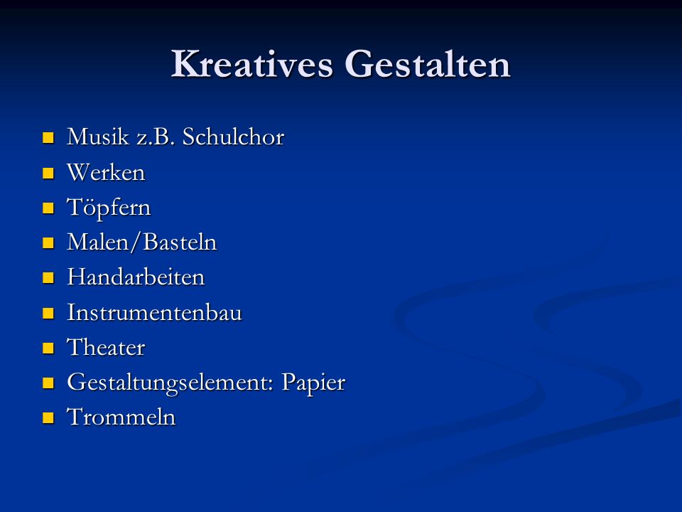 Kreatives Gestalten Musik z.B. Schulchor Werken Töpfern Malen/Basteln