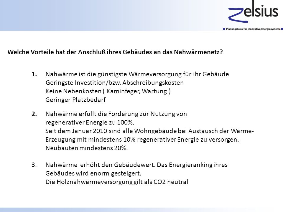 Welche Vorteile hat der Anschluß ihres Gebäudes an das Nahwärmenetz