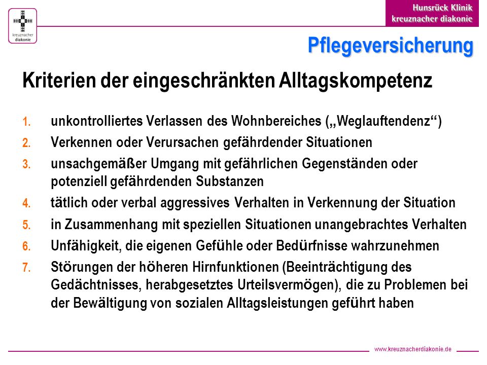 Kriterien der eingeschränkten Alltagskompetenz