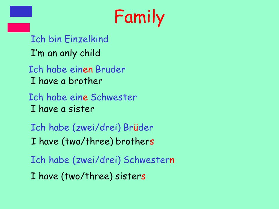 Family Ich bin Einzelkind I’m an only child Ich habe einen Bruder