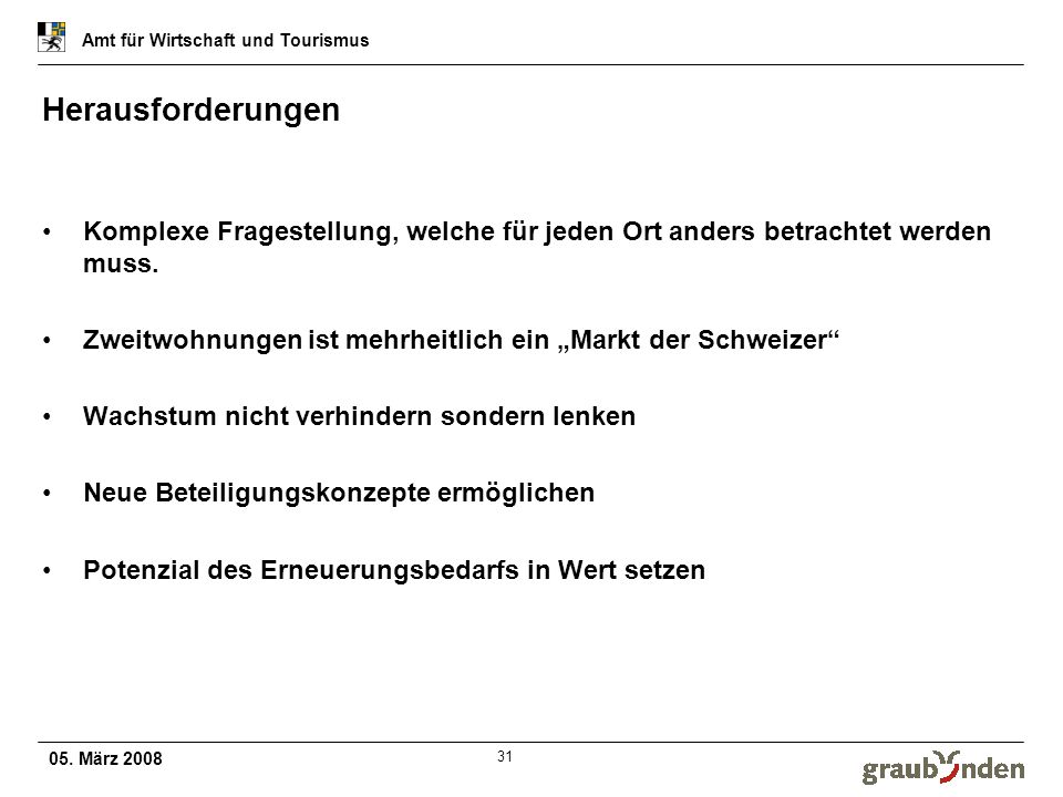 Herausforderungen Komplexe Fragestellung, welche für jeden Ort anders betrachtet werden muss.