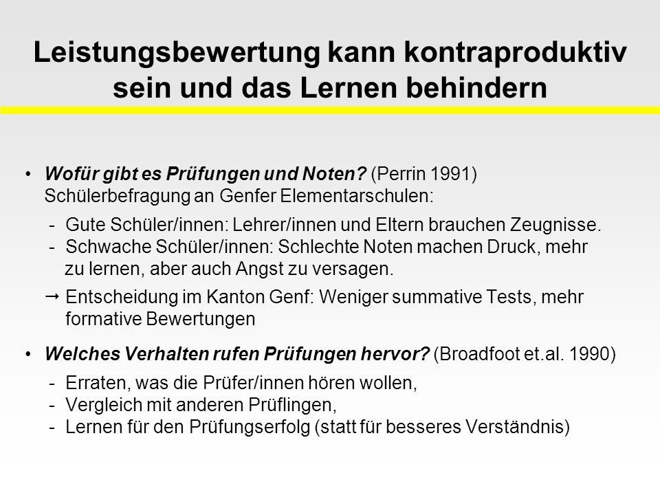 Leistungsbewertung kann kontraproduktiv sein und das Lernen behindern
