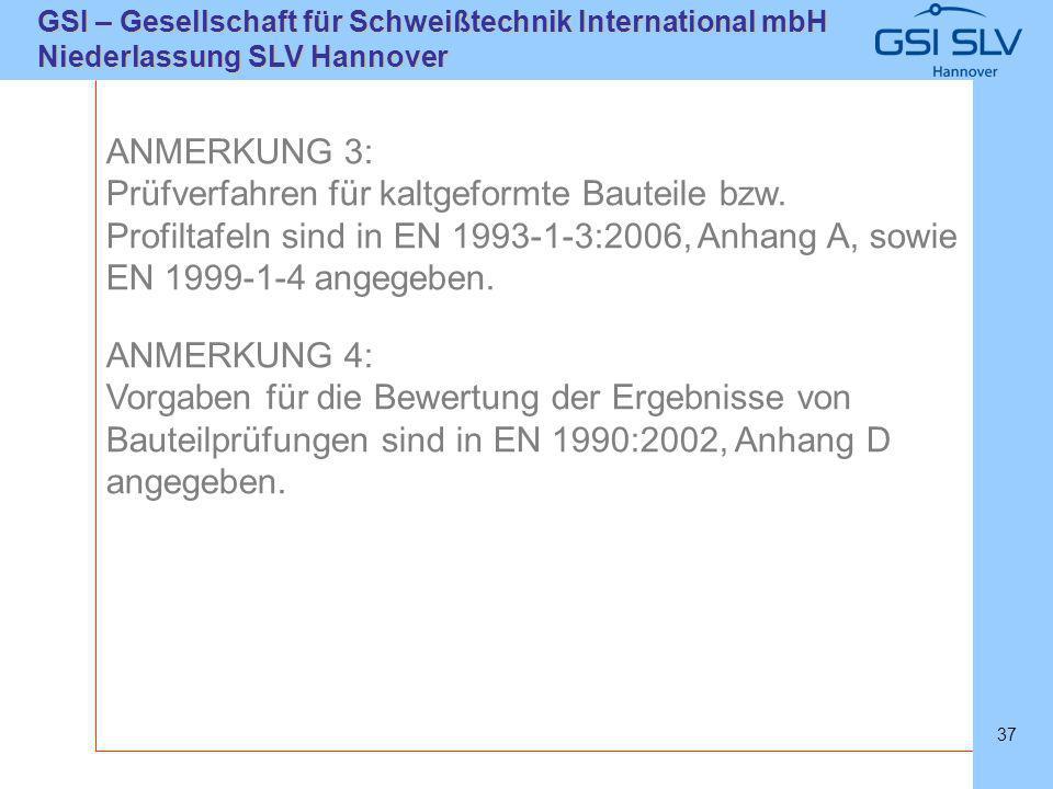 ANMERKUNG 3: Prüfverfahren für kaltgeformte Bauteile bzw. Profiltafeln sind in EN :2006, Anhang A, sowie EN angegeben.