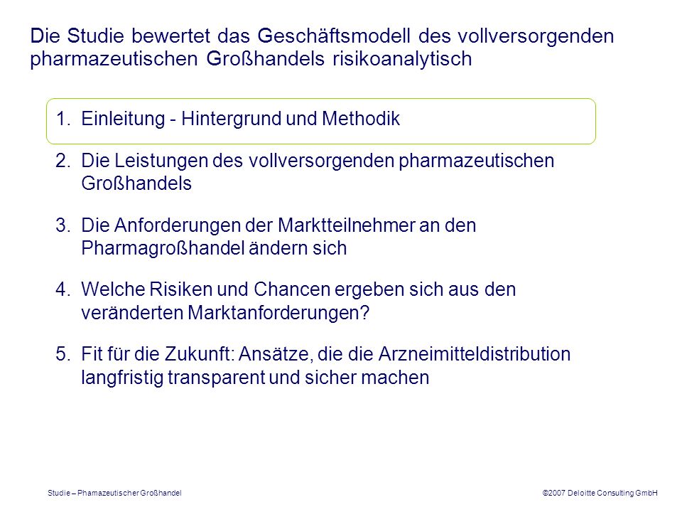 Die Studie bewertet das Geschäftsmodell des vollversorgenden pharmazeutischen Großhandels risikoanalytisch
