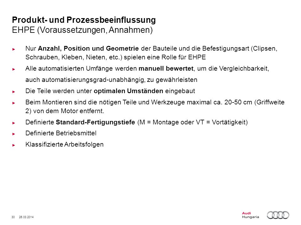 Produkt- und Prozessbeeinflussung EHPE (Voraussetzungen, Annahmen)