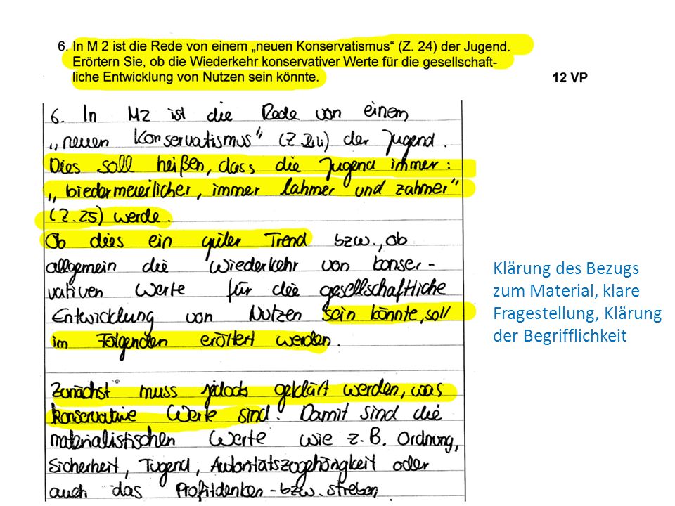 Klärung des Bezugs zum Material, klare Fragestellung, Klärung der Begrifflichkeit