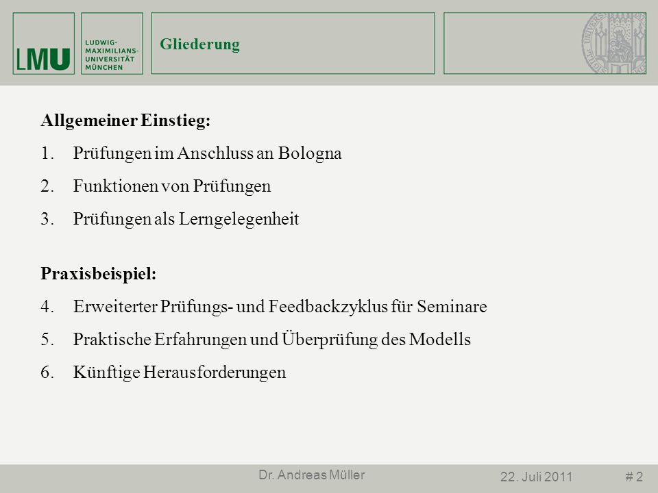 Allgemeiner Einstieg: Prüfungen im Anschluss an Bologna