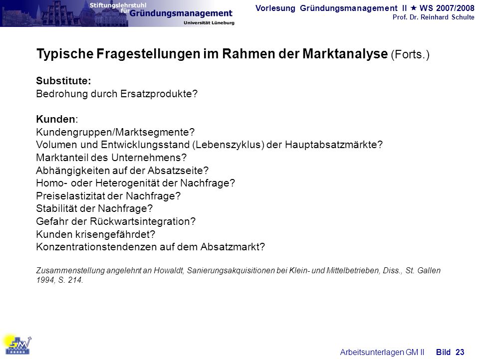 Typische Fragestellungen im Rahmen der Marktanalyse (Forts.)