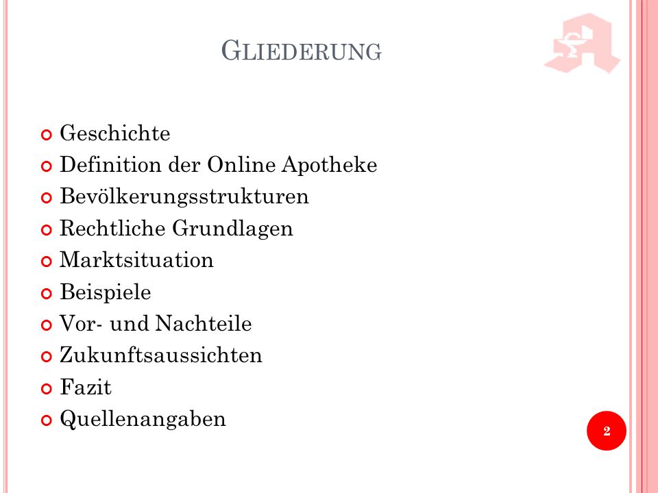 Gliederung Geschichte Definition der Online Apotheke