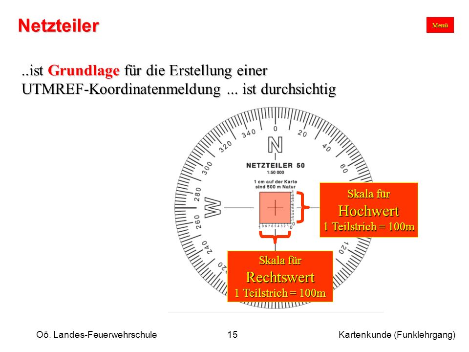 Netzteiler Menü. ..ist Grundlage für die Erstellung einer UTMREF-Koordinatenmeldung ... ist durchsichtig.
