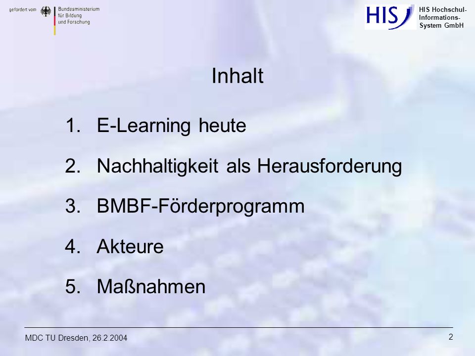 Inhalt E-Learning heute Nachhaltigkeit als Herausforderung