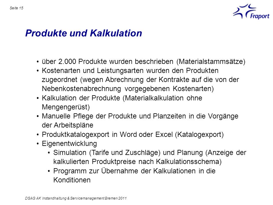 Produkte und Kalkulation