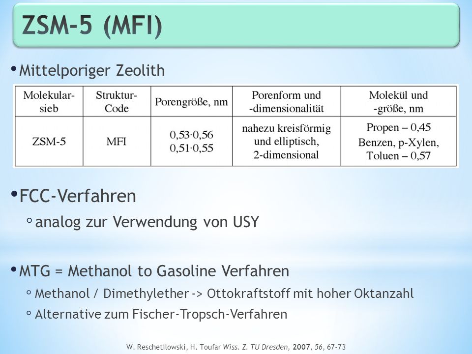 W. Reschetilowski, H. Toufar Wiss. Z. TU Dresden, 2007, 56, 67-73