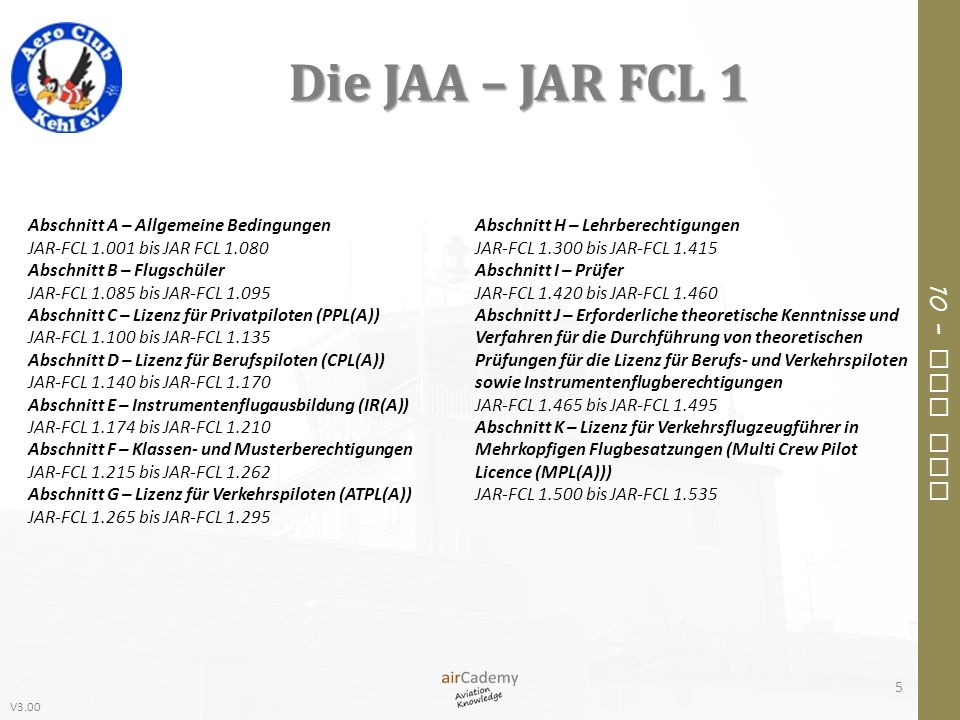 Die JAA – JAR FCL 1 Abschnitt A – Allgemeine Bedingungen