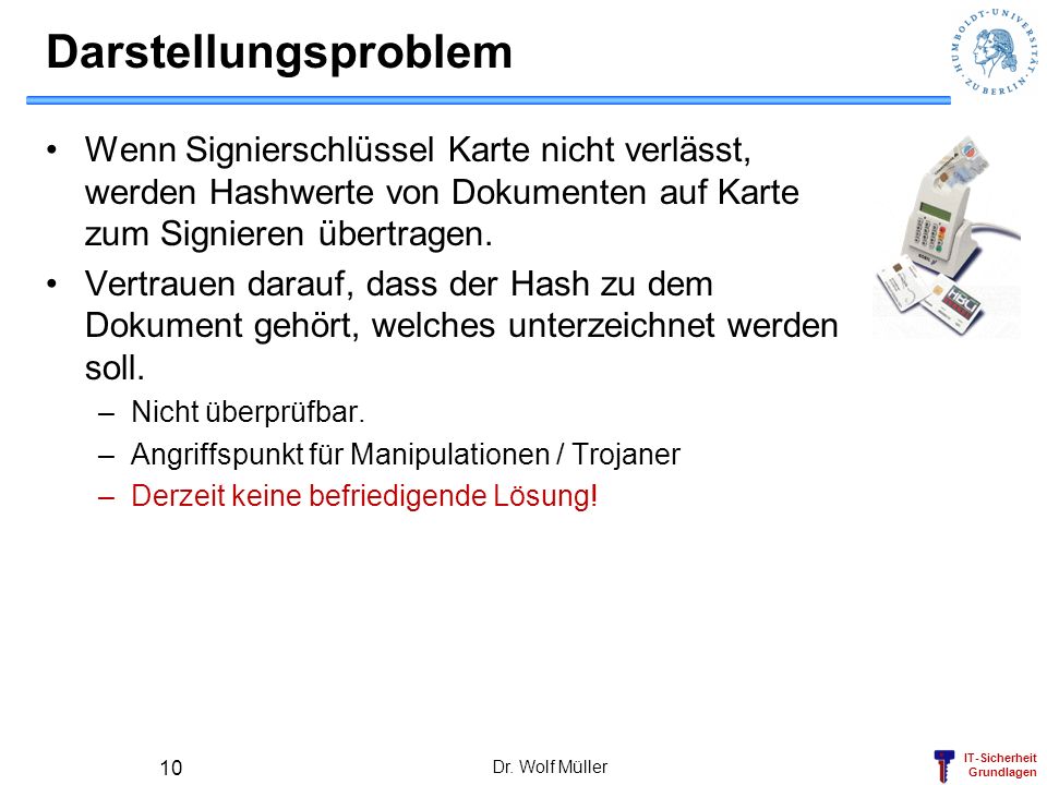 Darstellungsproblem Wenn Signierschlüssel Karte nicht verlässt, werden Hashwerte von Dokumenten auf Karte zum Signieren übertragen.