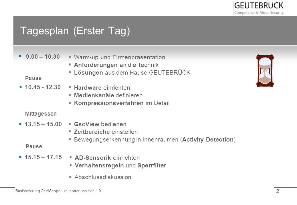 Tagesplan (Erster Tag)