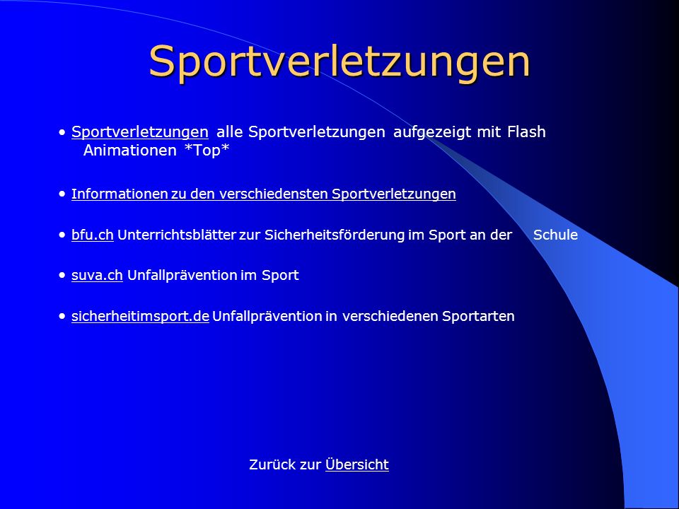 Sportverletzungen • Sportverletzungen alle Sportverletzungen aufgezeigt mit Flash Animationen *Top*