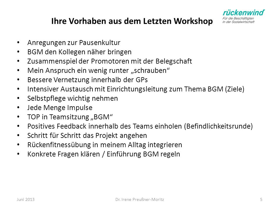 Ihre Vorhaben aus dem Letzten Workshop