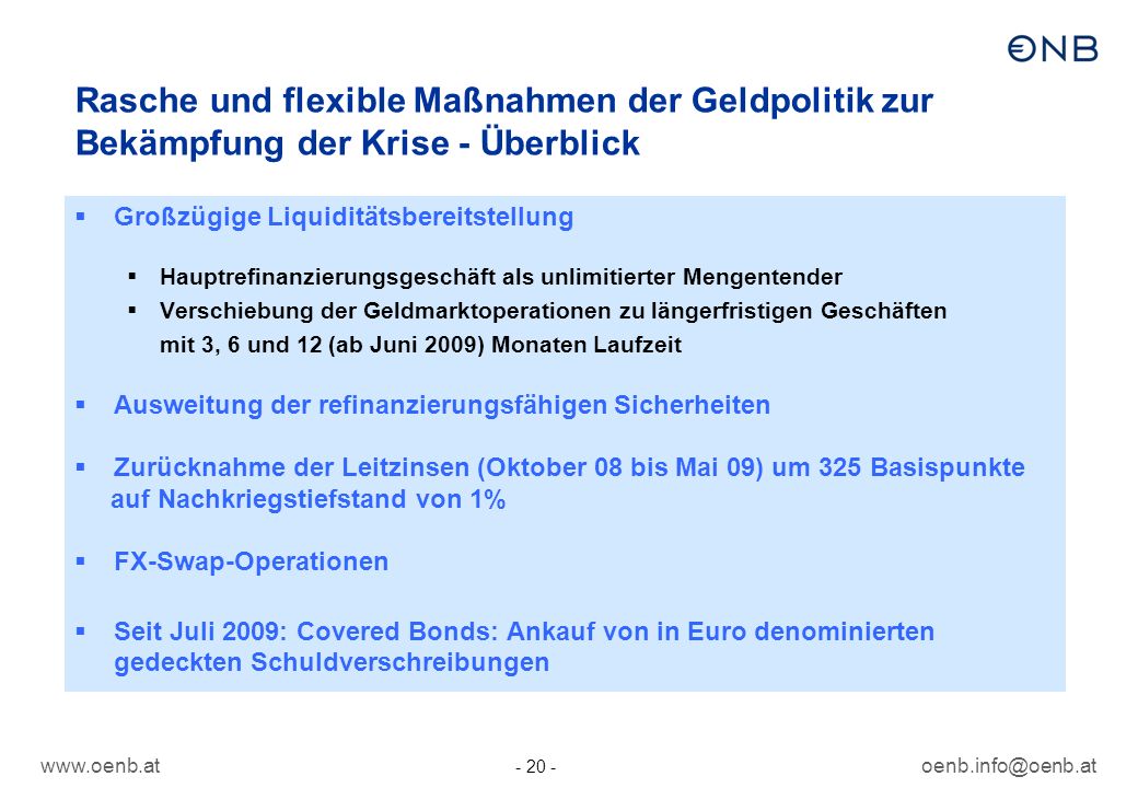Rasche und flexible Maßnahmen der Geldpolitik zur Bekämpfung der Krise - Überblick
