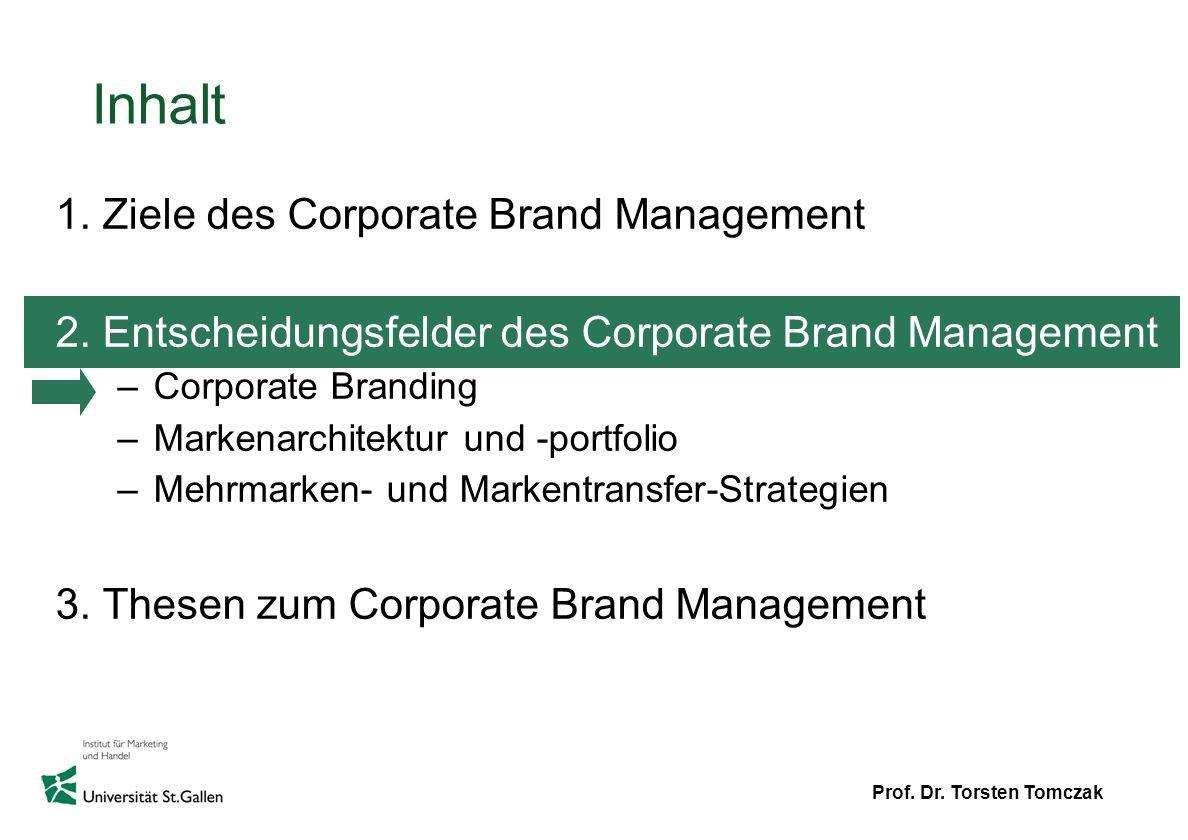 Inhalt 1. Ziele des Corporate Brand Management