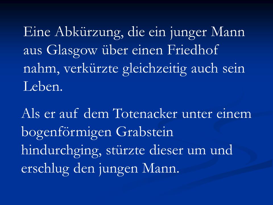 Eine Abkürzung, die ein junger Mann aus Glasgow über einen Friedhof nahm, verkürzte gleichzeitig auch sein Leben.
