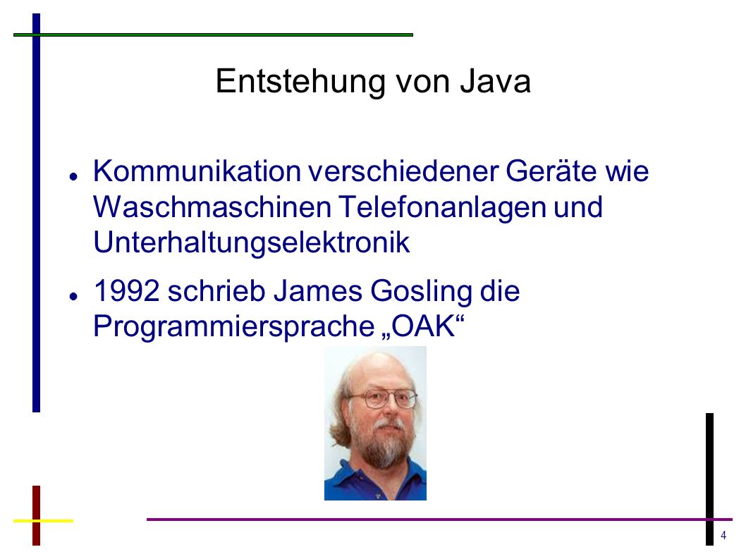Entstehung von Java Kommunikation verschiedener Geräte wie Waschmaschinen Telefonanlagen und Unterhaltungselektronik.