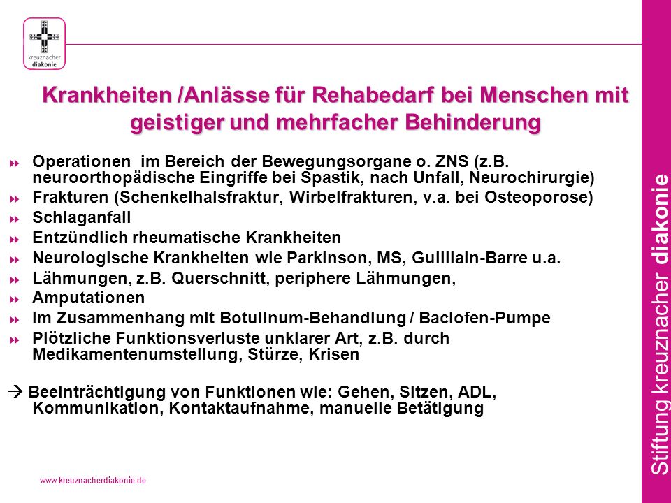 Krankheiten /Anlässe für Rehabedarf bei Menschen mit geistiger und mehrfacher Behinderung