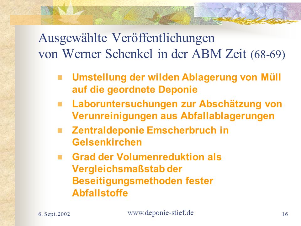 Ausgewählte Veröffentlichungen von Werner Schenkel in der ABM Zeit (68-69)