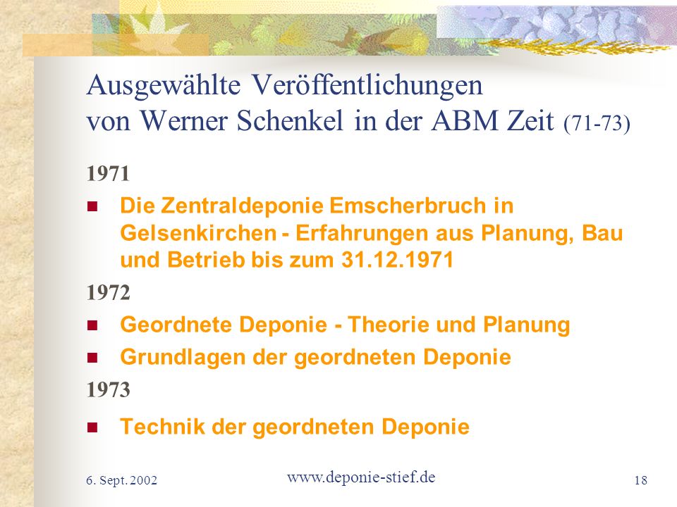 Ausgewählte Veröffentlichungen von Werner Schenkel in der ABM Zeit (71-73)