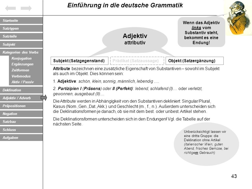Wenn das Adjektiv links vom Substantiv steht, bekommt es eine Endung!