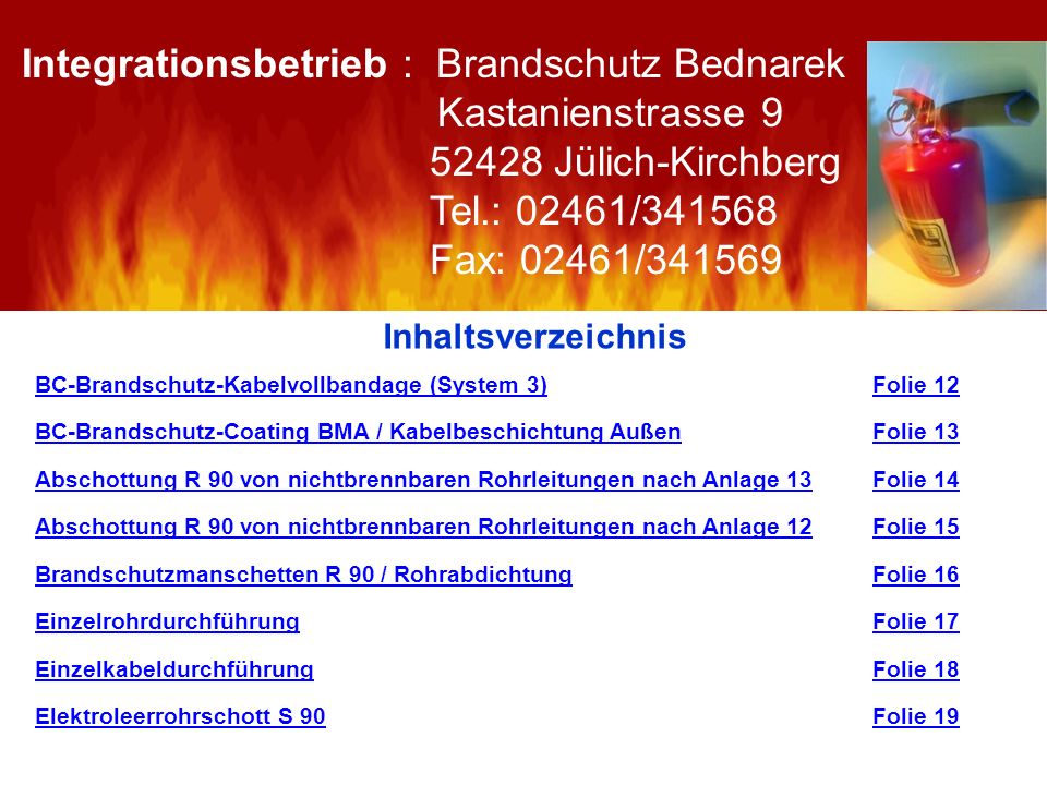 Integrationsbetrieb : Brandschutz Bednarek Kastanienstrasse 9