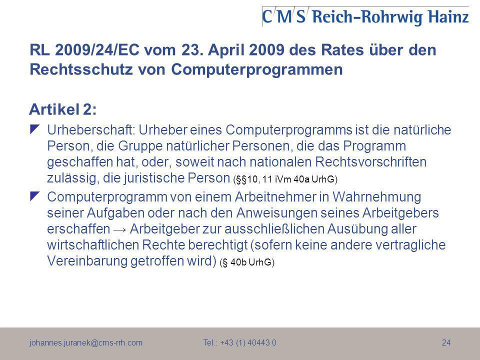 RL 2009/24/EC vom 23. April 2009 des Rates über den Rechtsschutz von Computerprogrammen