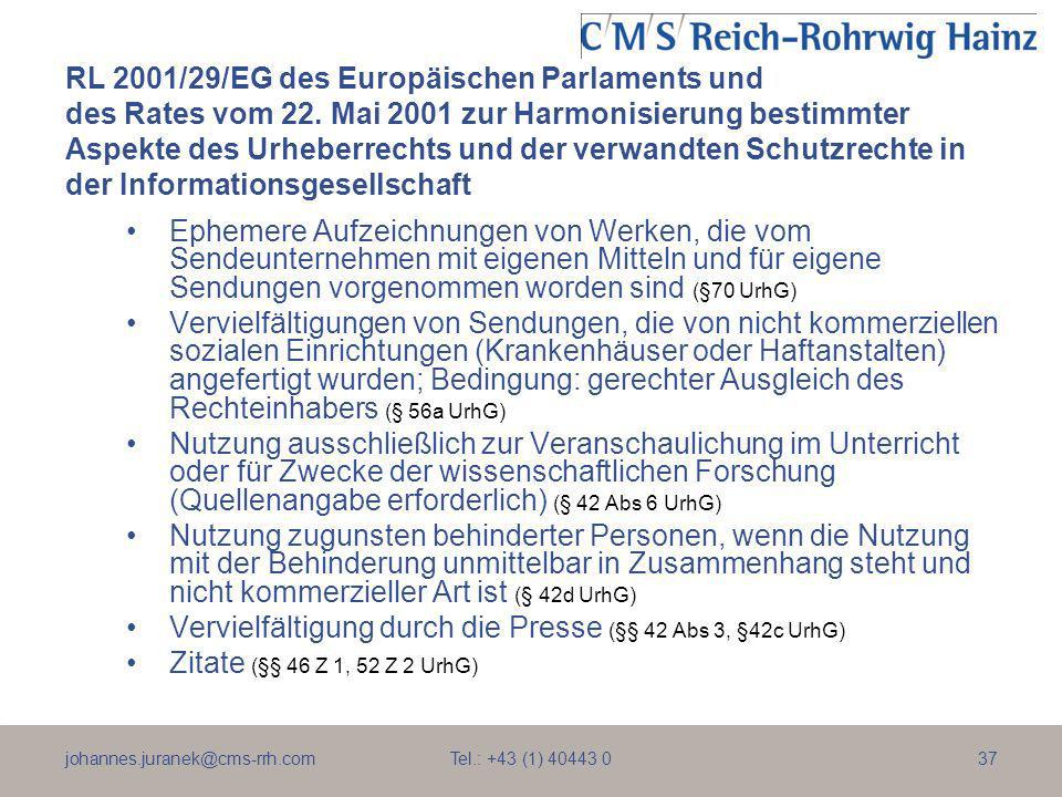 RL 2001/29/EG des Europäischen Parlaments und des Rates vom 22