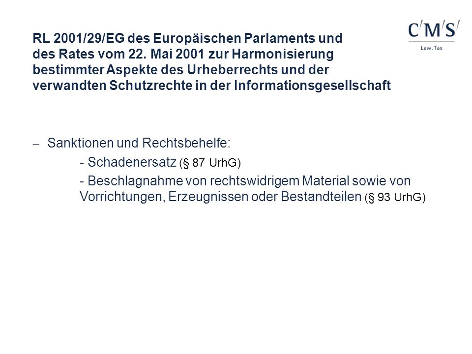 RL 2001/29/EG des Europäischen Parlaments und des Rates vom 22