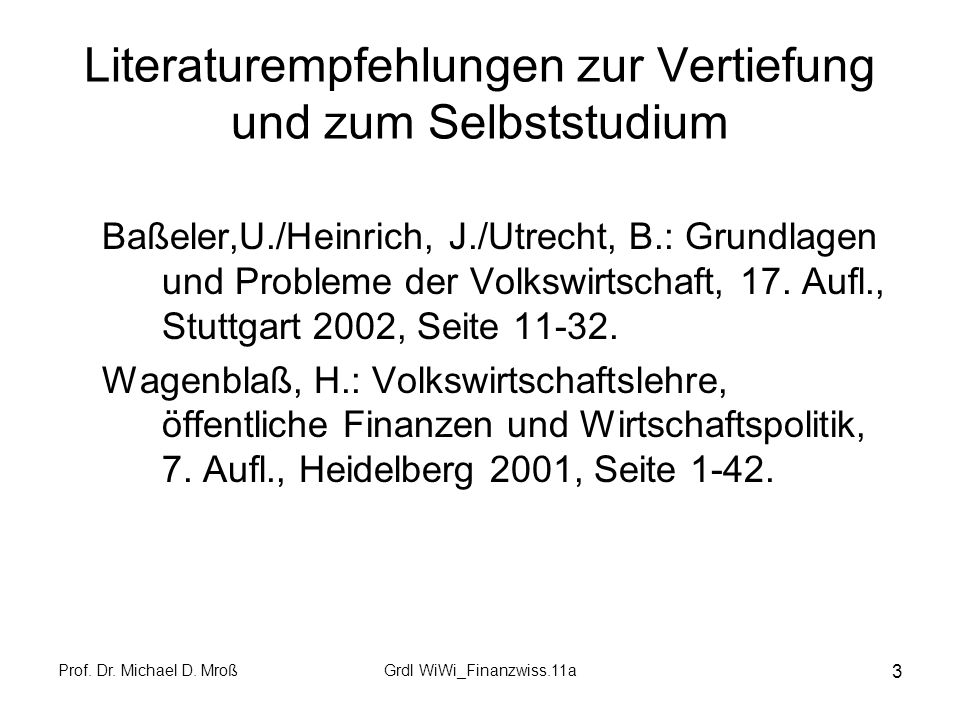 Literaturempfehlungen zur Vertiefung und zum Selbststudium