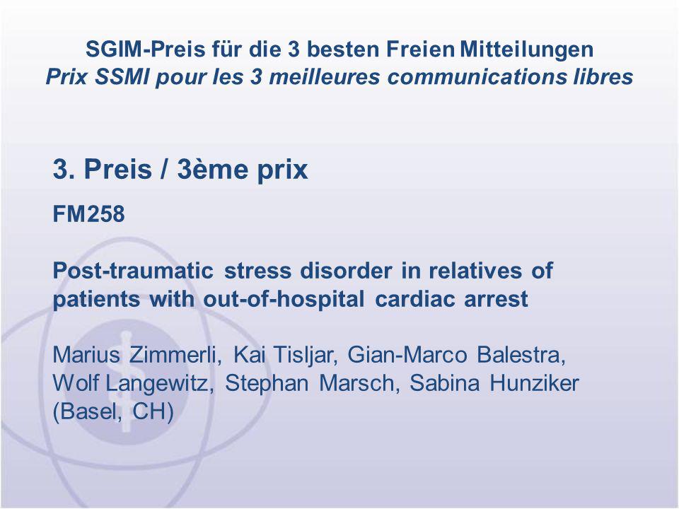 SGIM-Preis für die 3 besten Freien Mitteilungen Prix SSMI pour les 3 meilleures communications libres